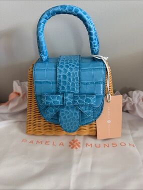 Pamela Munson Petite Lady Bag- Heritage Blue Croc-Embossed Top-Handle